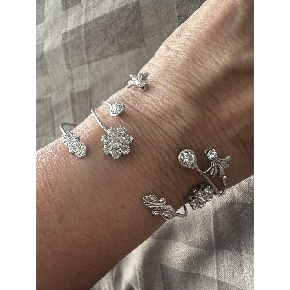 Alex & Ani Cinerama Jewelry Cuff Bracelet Set Silver Tone Rhinestone Lot of 4‎
